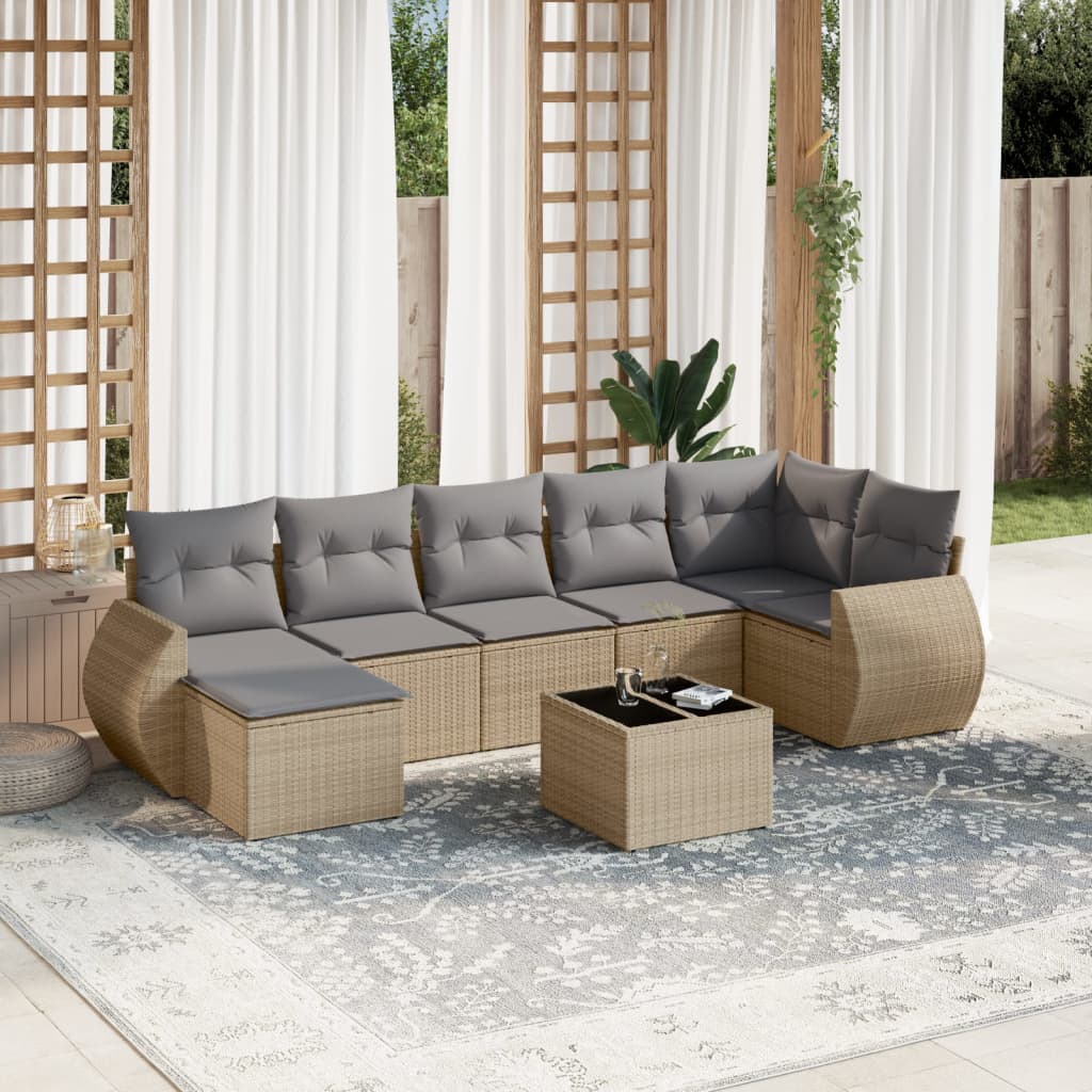 JUNG Vida 8-tlg. Garten-Sofagarnitur mit Kissen Beige Poly Rattan