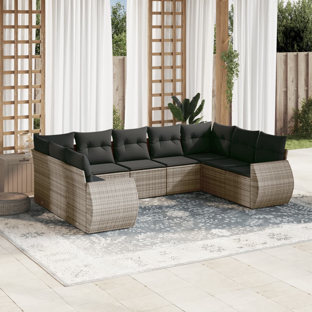JUNG Vida 9-tlg. Garten-Sofagarnitur mit Kissen Grau Poly Rattan