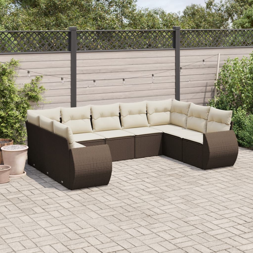 JUNG Vida 9-tlg. Garten-Sofagarnitur mit Kissen Braun Poly Rattan