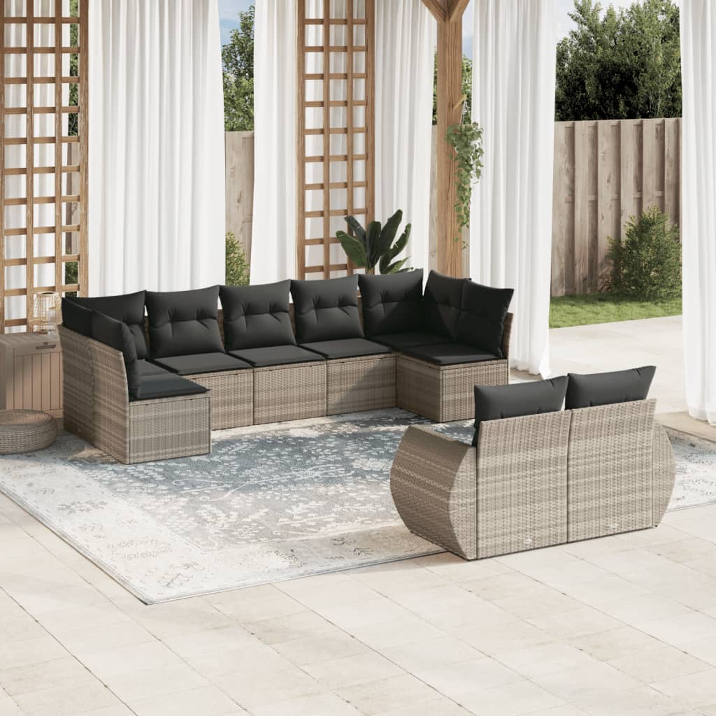 JUNG Vida 9-tlg. Garten-Sofagarnitur mit Kissen Hellgrau Poly Rattan