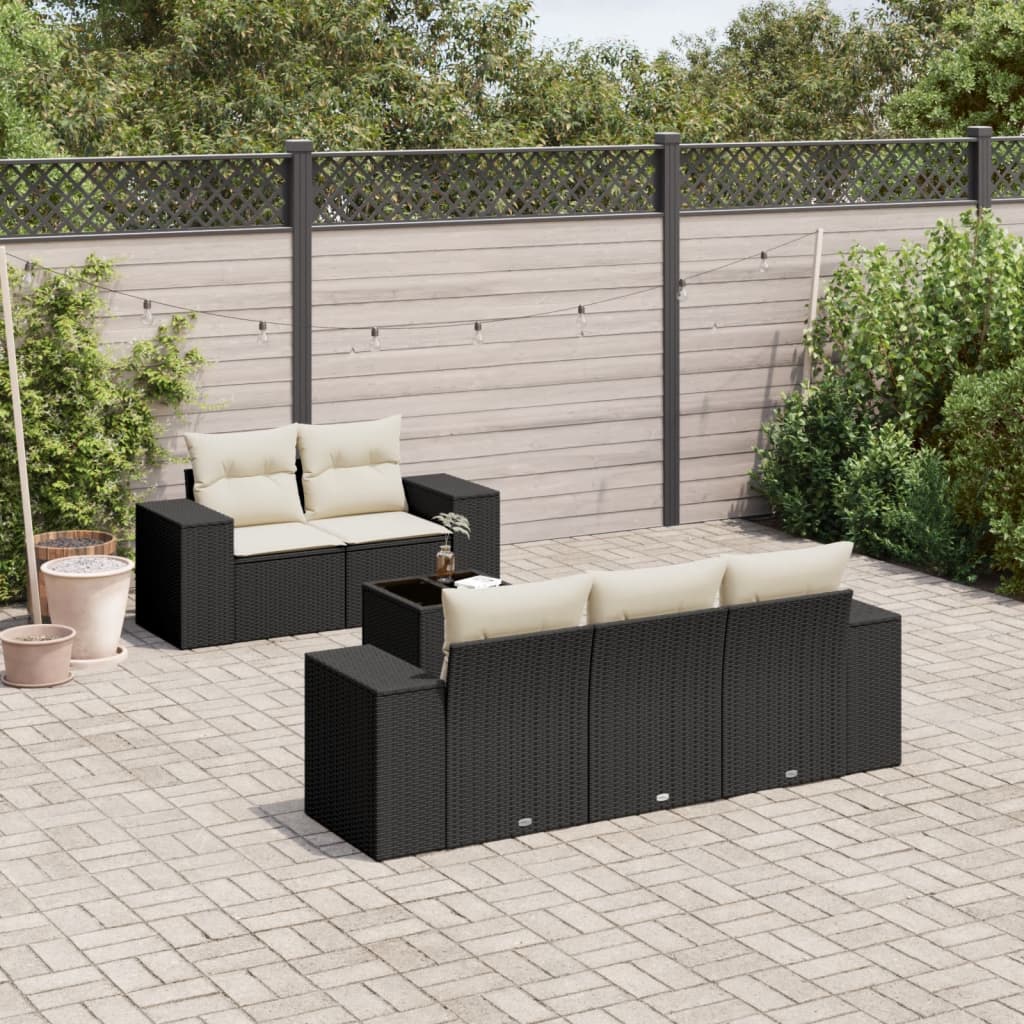 JUNG Vida 6-tlg. Garten-Sofagarnitur mit Kissen Schwarz Poly Rattan