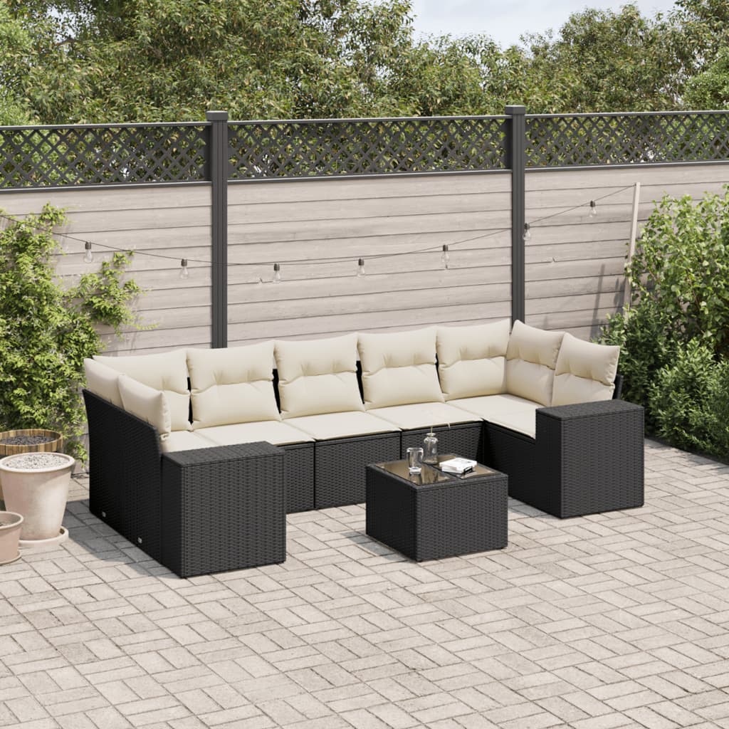 JUNG Vida 8-tlg. Garten-Sofagarnitur mit Kissen Schwarz Poly Rattan
