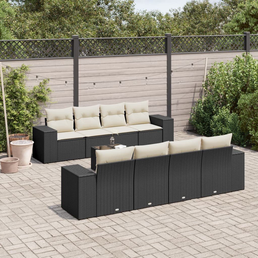 JUNG Vida 9-tlg. Garten-Sofagarnitur mit Kissen Schwarz Poly Rattan