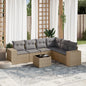 JUNG Vida 7-tlg. Garten-Sofagarnitur mit Kissen Beige Poly Rattan