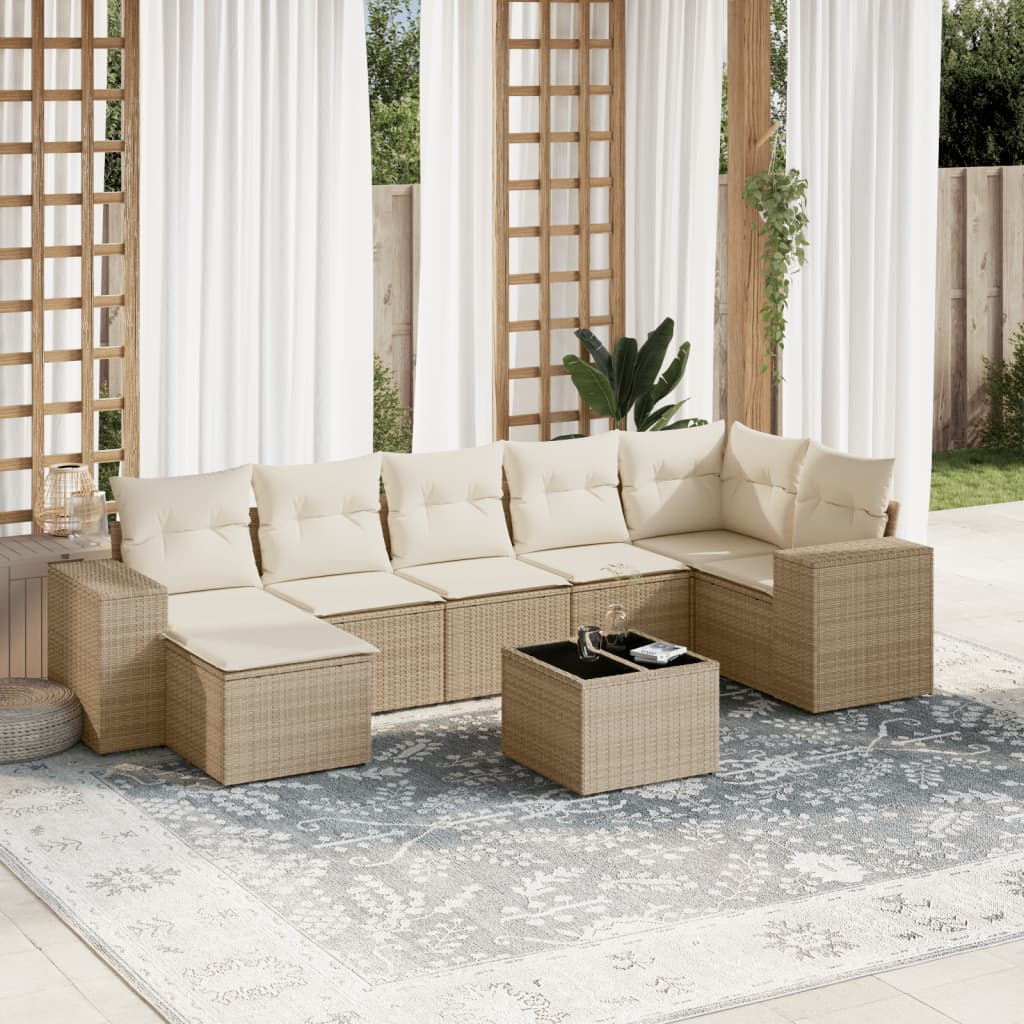 JUNG Vida 8-tlg. Garten-Sofagarnitur mit Kissen Beige Poly Rattan