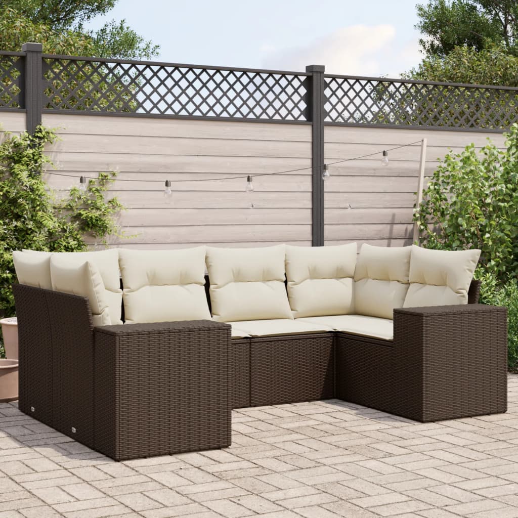 JUNG Vida 6-tlg. Garten-Sofagarnitur mit Kissen Braun Poly Rattan