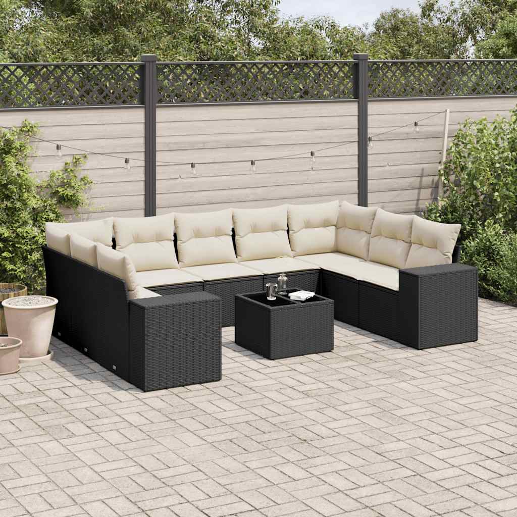 JUNG Vida 10-tlg. Garten-Sofagarnitur mit Kissen Schwarz Poly Rattan