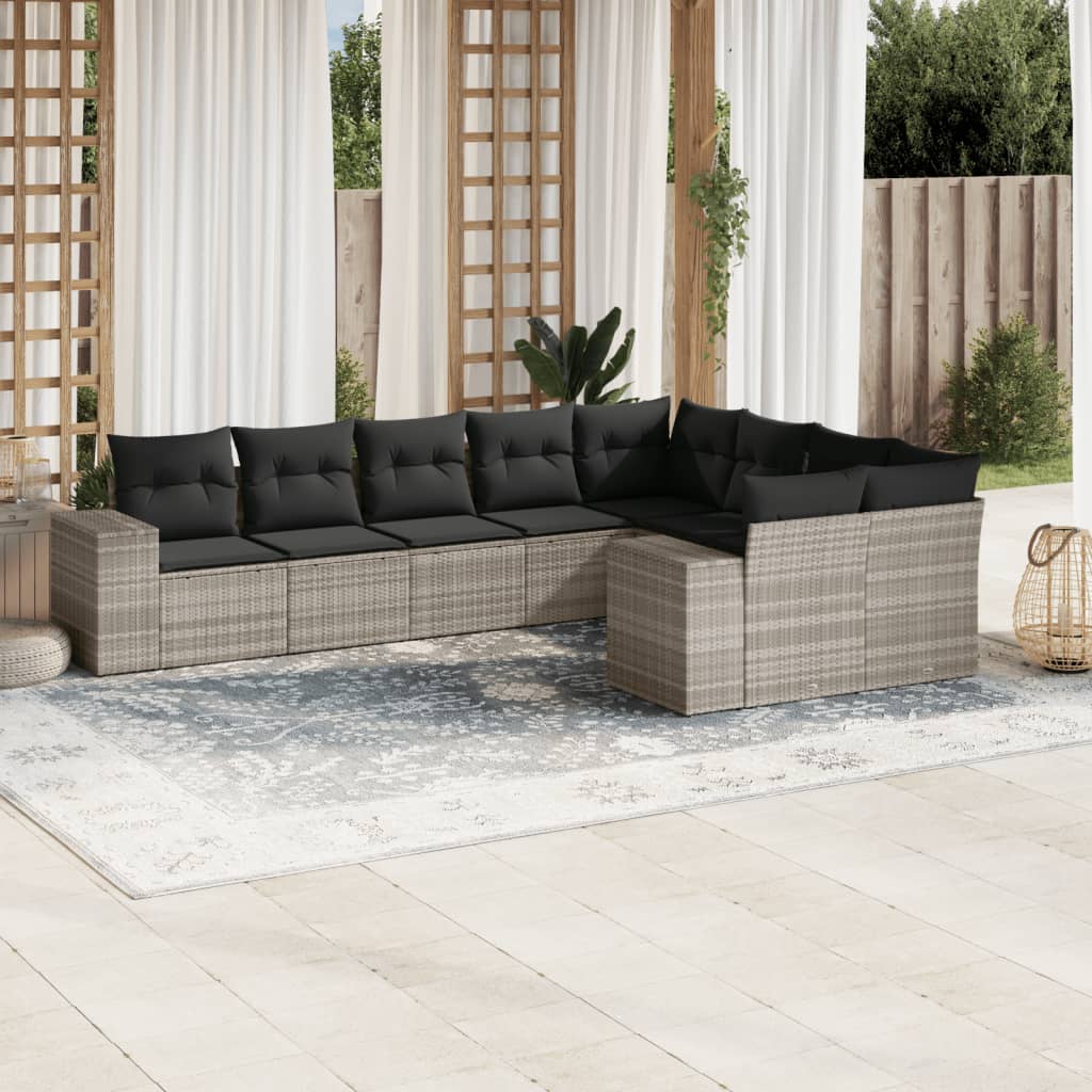 JUNG Vida 9-tlg. Garten-Sofagarnitur mit Kissen Hellgrau Poly Rattan