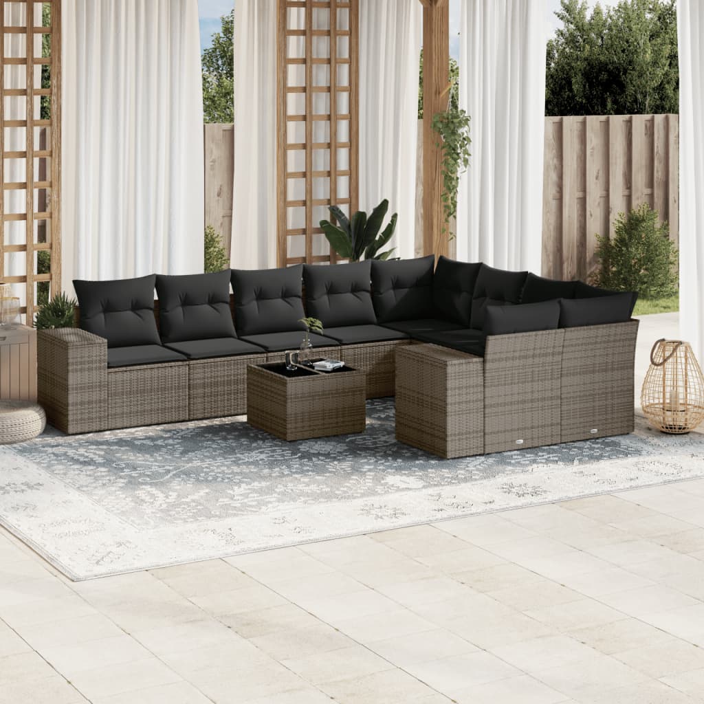 JUNG Vida 10-tlg. Garten-Sofagarnitur mit Kissen Grau Poly Rattan