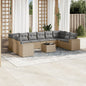 JUNG Vida 11-tlg. Garten-Sofagarnitur mit Kissen Beige Poly Rattan