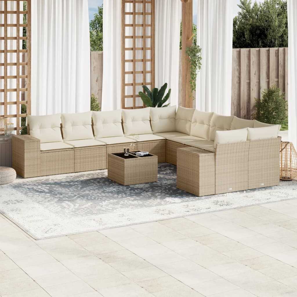 JUNG Vida 11-tlg. Garten-Sofagarnitur mit Kissen Beige Poly Rattan