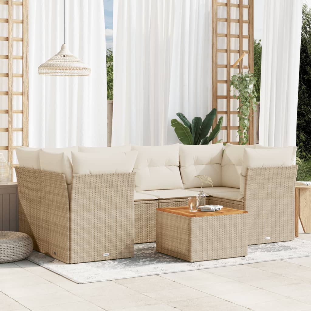 JUNG Vida 7-tlg. Garten-Sofagarnitur mit Kissen Beige Poly Rattan