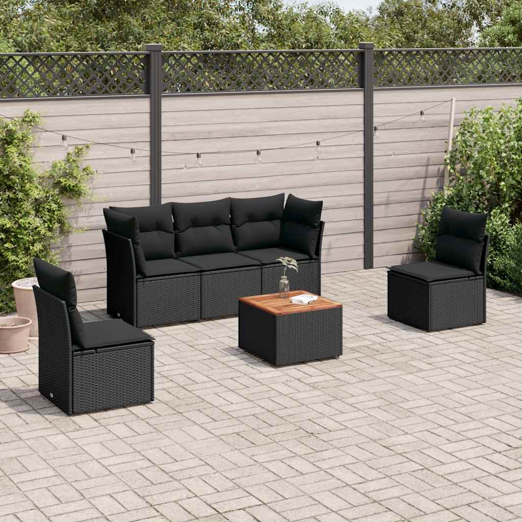 JUNG Vida 6-tlg. Garten-Sofagarnitur mit Kissen Schwarz Poly Rattan