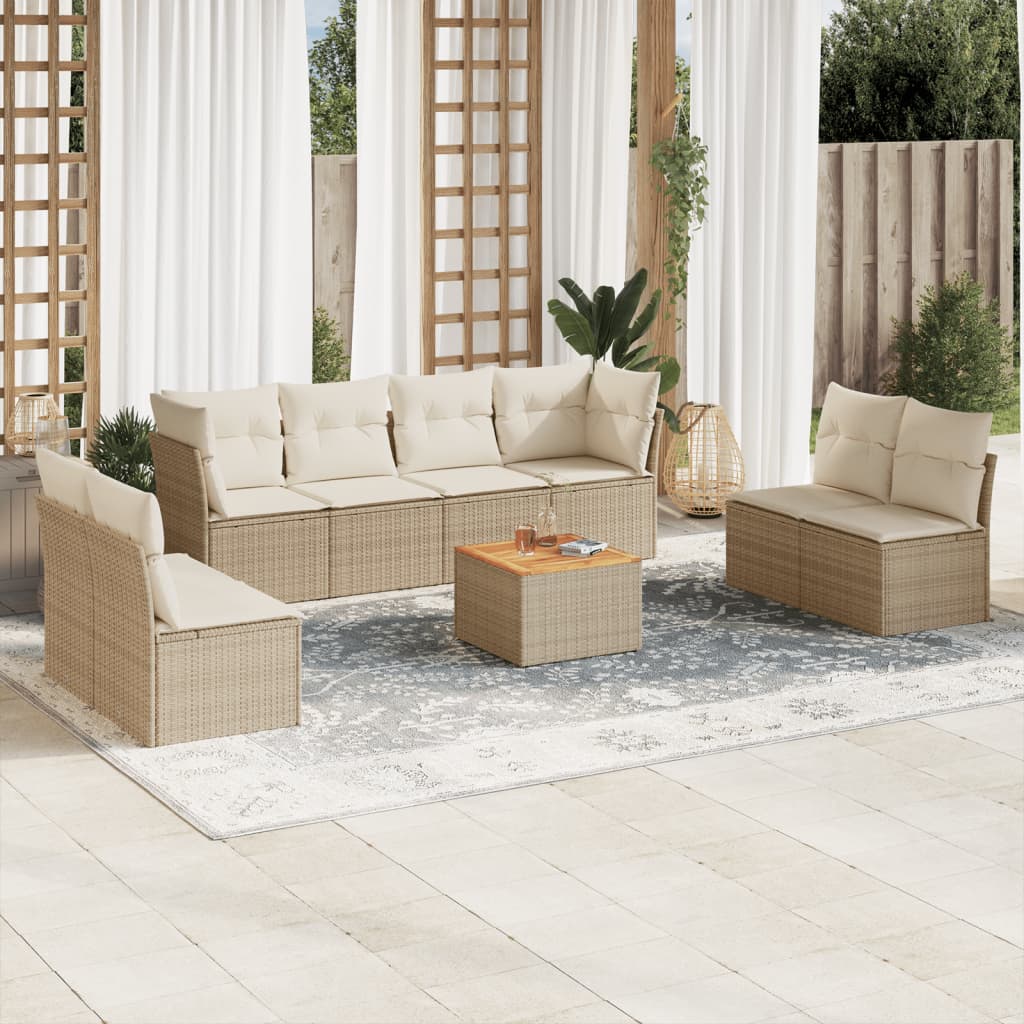 JUNG Vida 9-tlg. Garten-Sofagarnitur mit Kissen Beige Poly Rattan