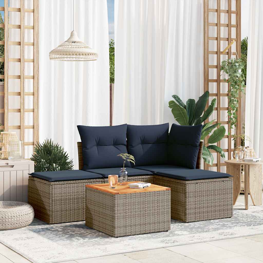 JUNG Vida 5-teiliges Gartensofa-Set mit Kissen, grau, Polyrattan
