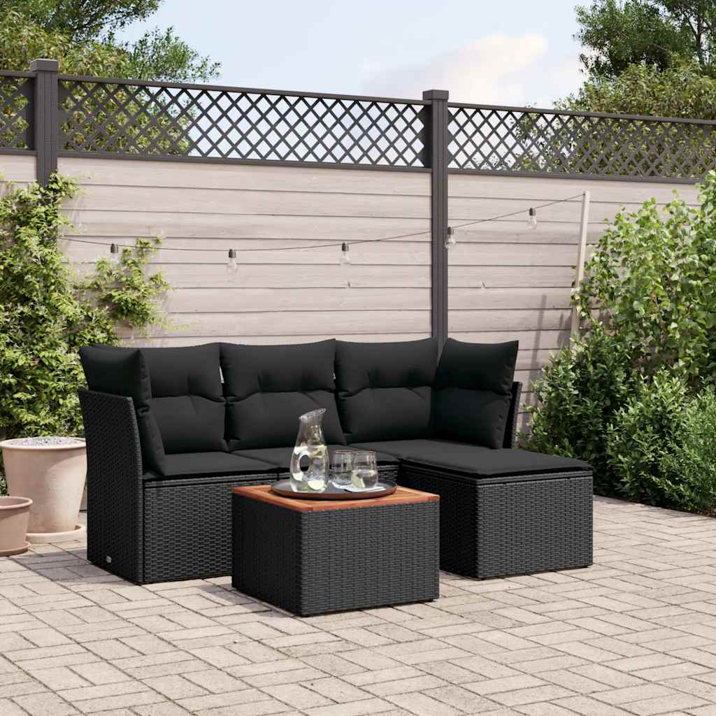 JUNG Vida 5-tlg. Garten-Sofagarnitur mit Kissen Schwarz Poly Rattan