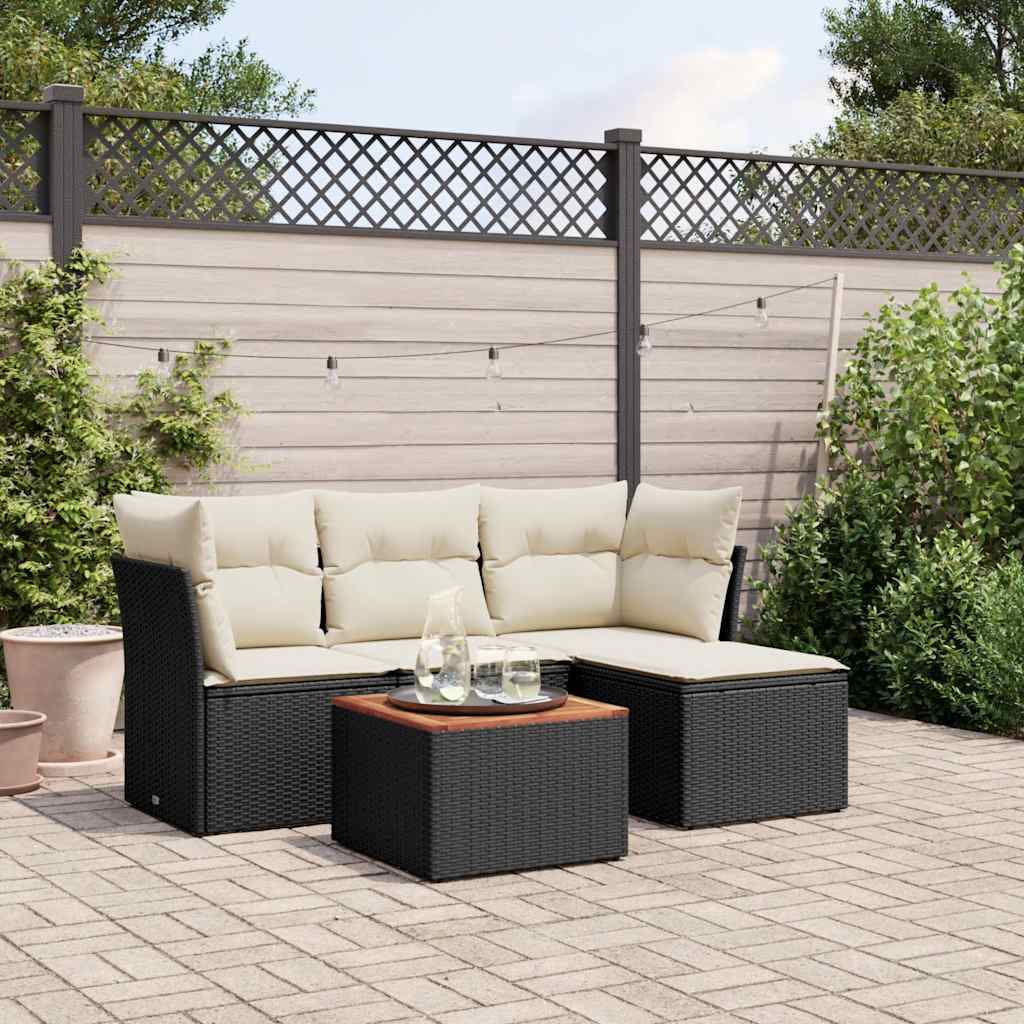 JUNG Vida 5-tlg. Garten-Sofagarnitur mit Kissen Schwarz Poly Rattan