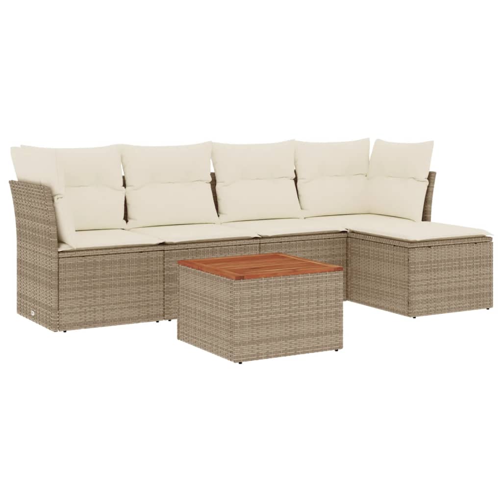 JUNG Vida 6-tlg. Garten-Sofagarnitur mit Kissen Beige Poly Rattan