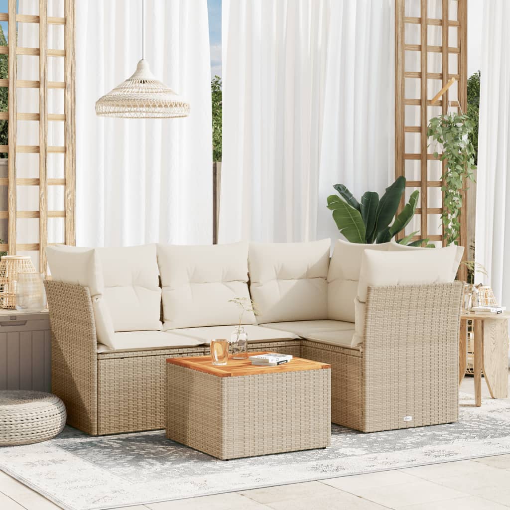 JUNG Vida 5-tlg. Garten-Sofagarnitur mit Kissen Beige Poly Rattan