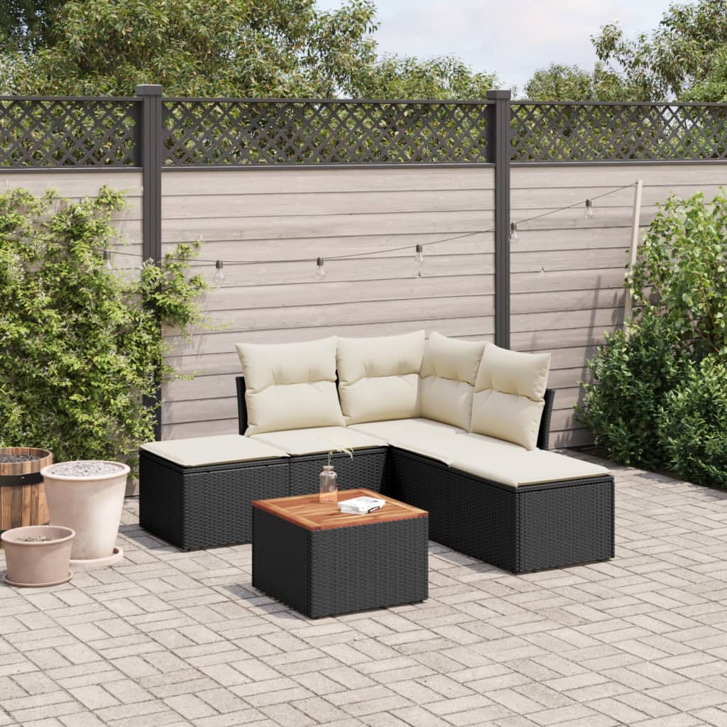 JUNG Vida 6-tlg. Garten-Sofagarnitur mit Kissen Schwarz Poly Rattan