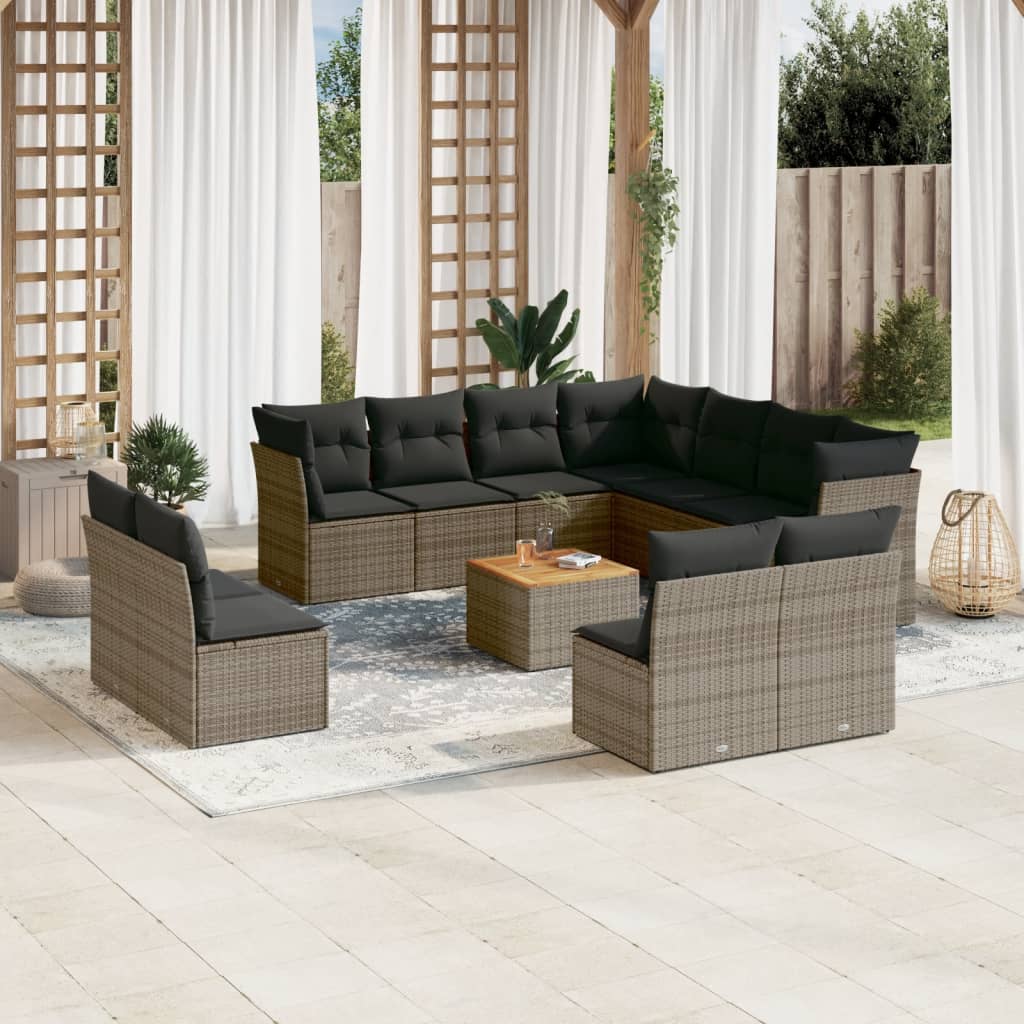 JUNG Vida 12-tlg. Garten-Sofagarnitur mit Kissen Grau Poly Rattan