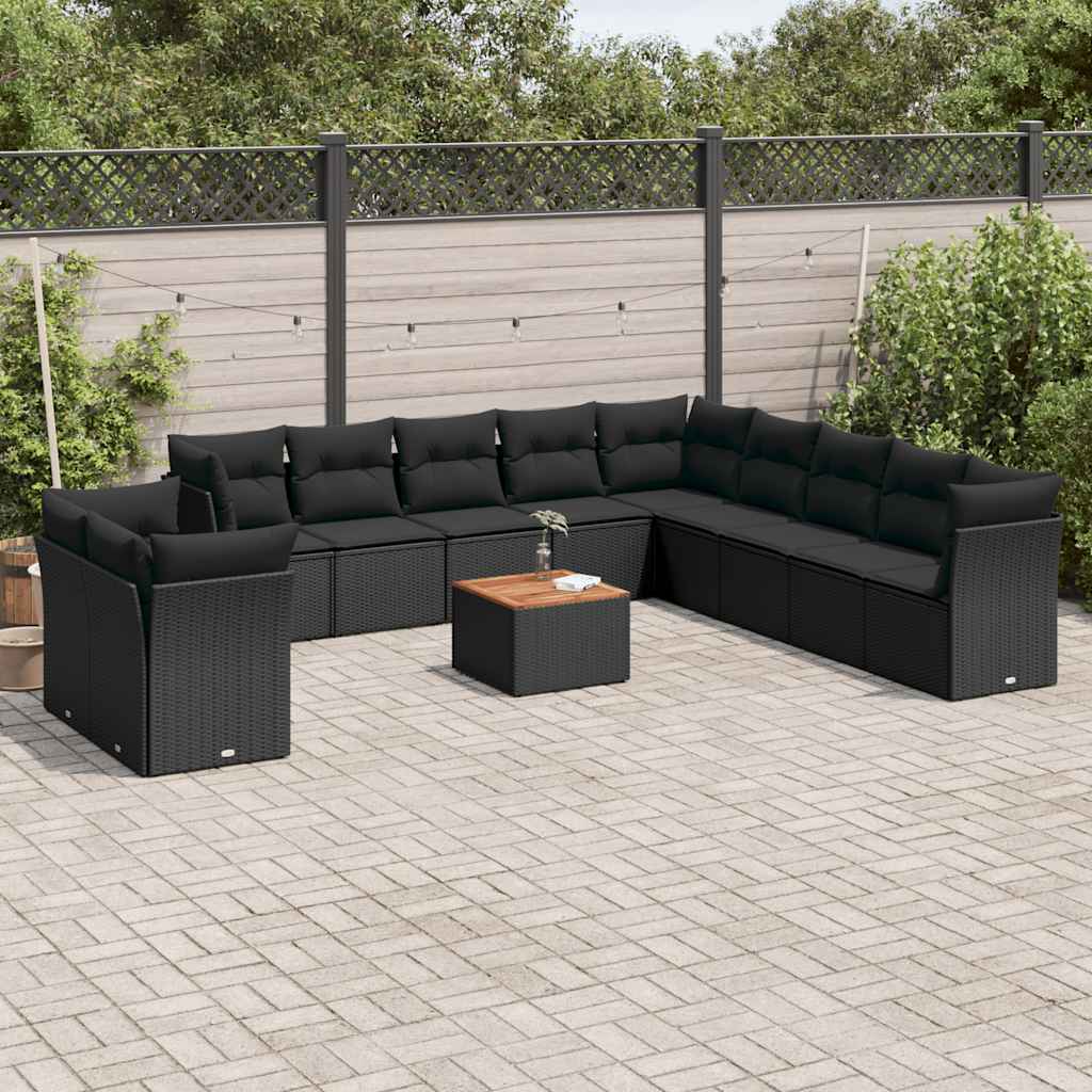JUNG Vida 12-tlg. Garten-Sofagarnitur mit Kissen Schwarz Poly Rattan