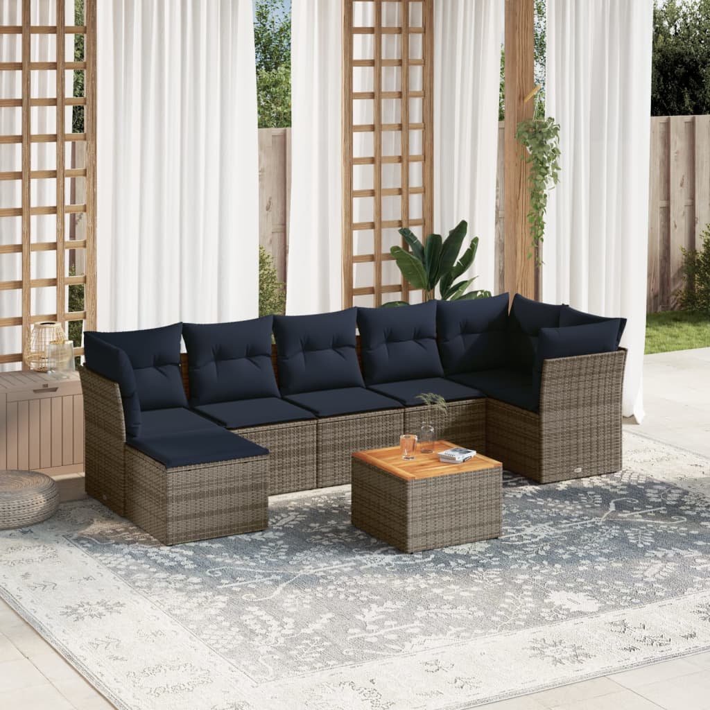 JUNG Vida 8-teiliges Gartensofa-Set mit Kissen, grau, Polyrattan