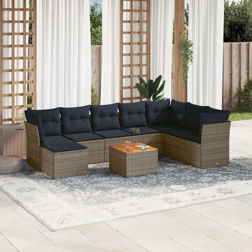 JUNG Vida 9-teiliges Gartensofa-Set mit Kissen, grau, Polyrattan