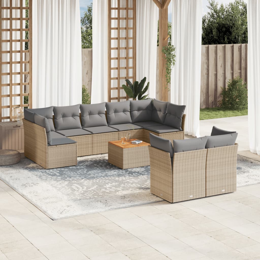 JUNG Vida 10-tlg. Garten-Sofagarnitur mit Kissen Beige Poly Rattan