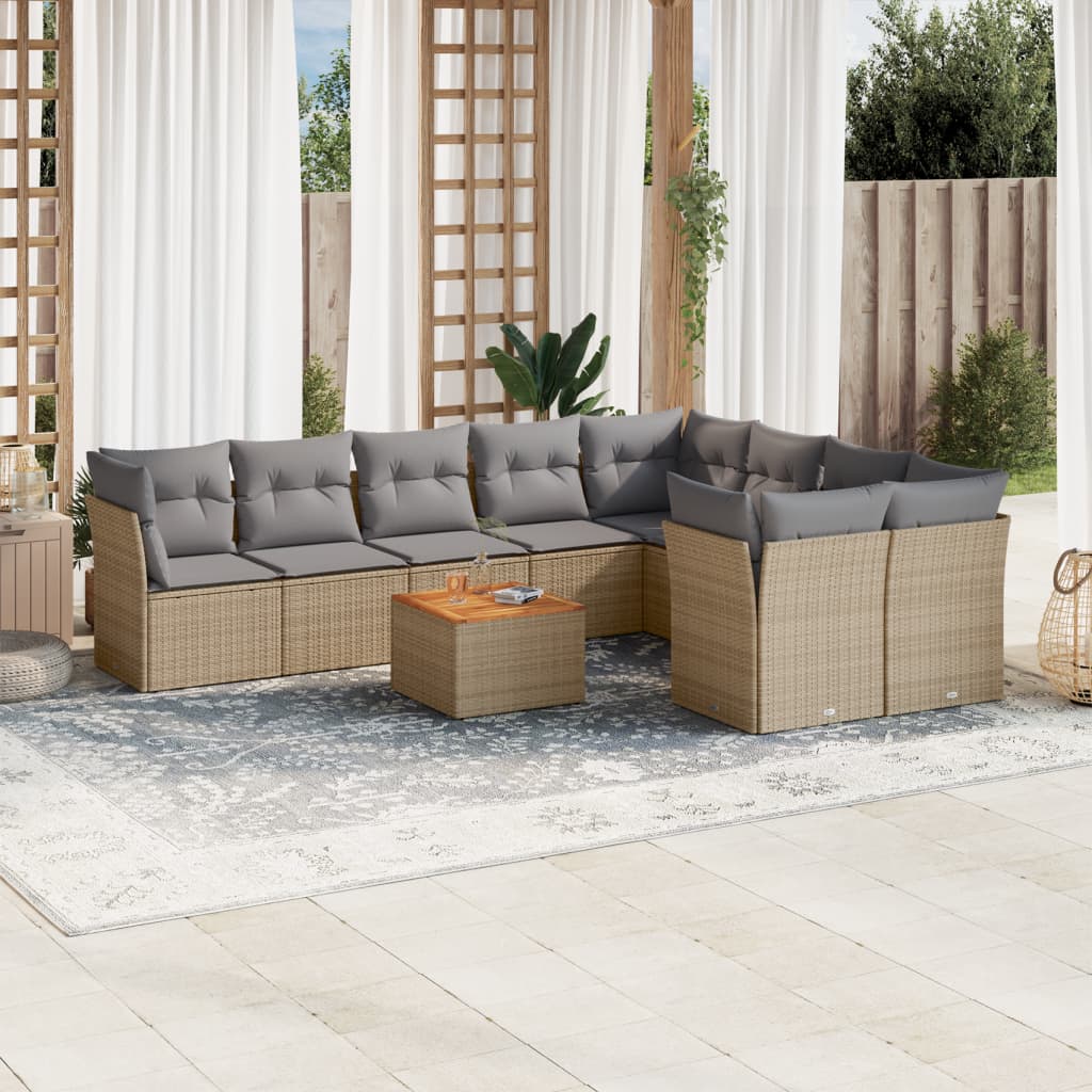 JUNG Vida 10-tlg. Garten-Sofagarnitur mit Kissen Beige Poly Rattan