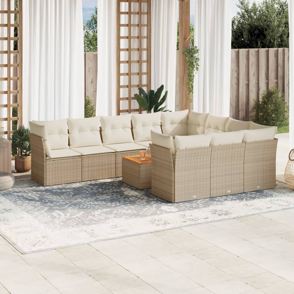 JUNG Vida 11-tlg. Garten-Sofagarnitur mit Kissen Beige Poly Rattan