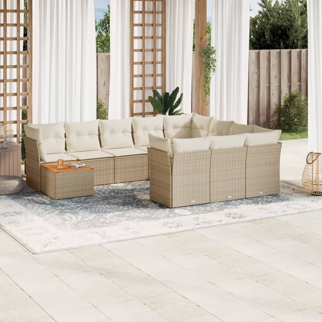 JUNG Vida 11-tlg. Garten-Sofagarnitur mit Kissen Beige Poly Rattan
