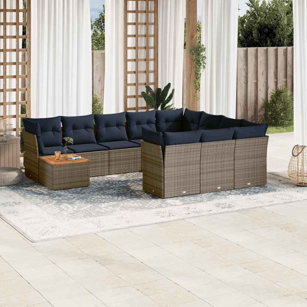 JUNG Vida 11-tlg. Garten-Sofagarnitur mit Kissen Grau Poly Rattan