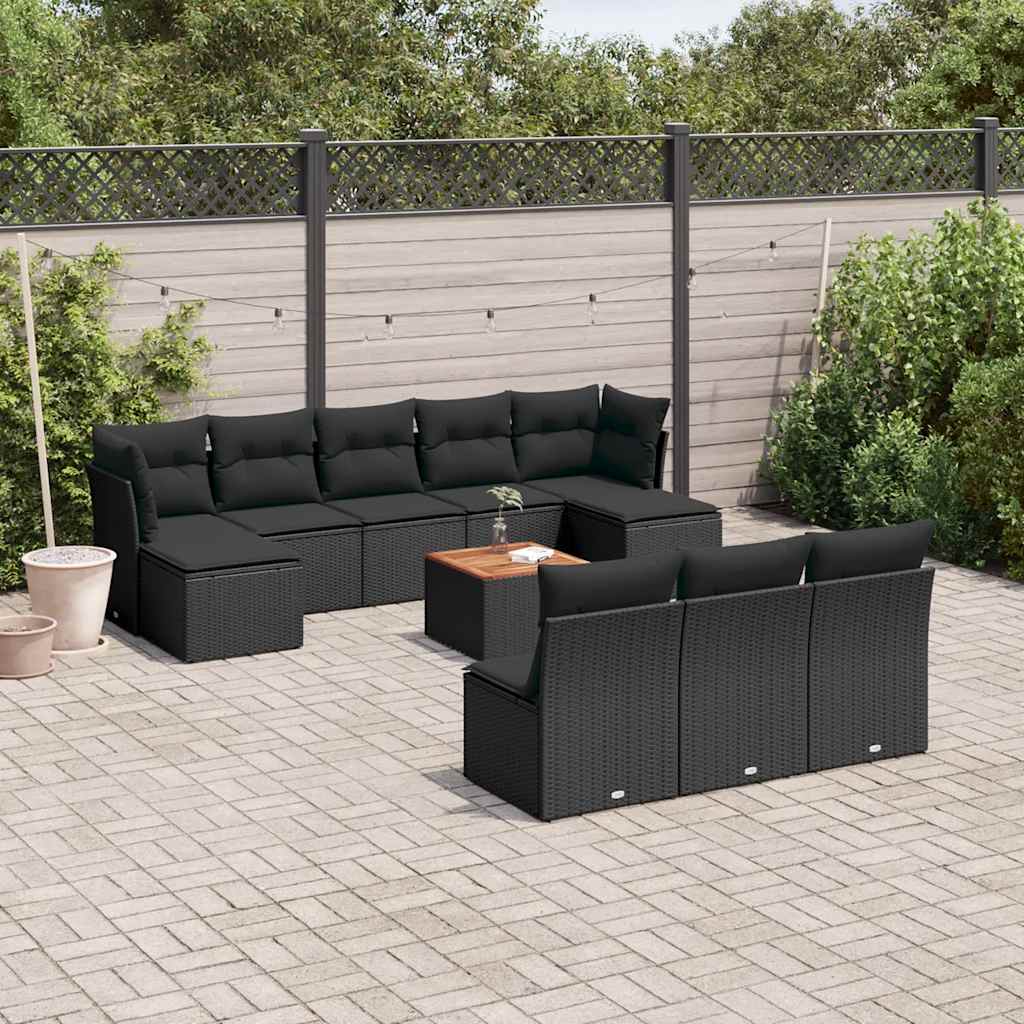 JUNG Vida 11-tlg. Garten-Sofagarnitur mit Kissen Schwarz Poly Rattan