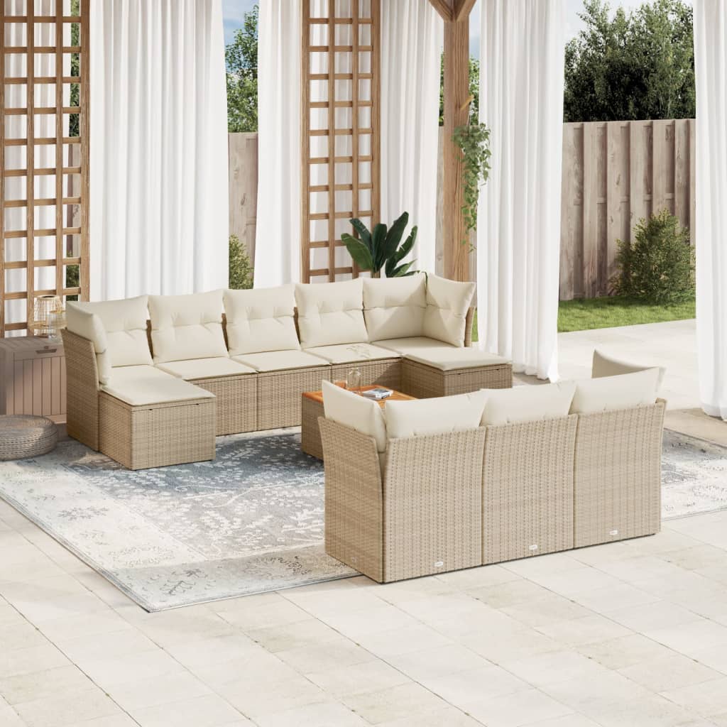 JUNG Vida 11-tlg. Garten-Sofagarnitur mit Kissen Beige Poly Rattan