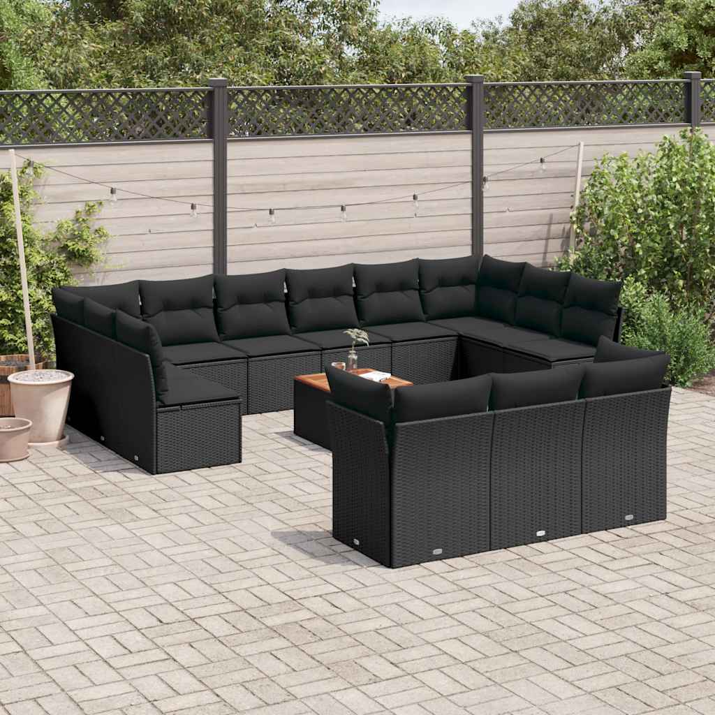 JUNG Vida 14-tlg. Garten-Sofagarnitur mit Kissen Schwarz Poly Rattan