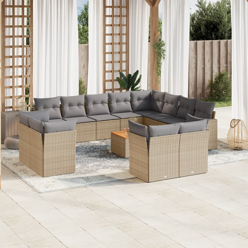 JUNG Vida 13-tlg. Garten-Sofagarnitur mit Kissen Beige Poly Rattan