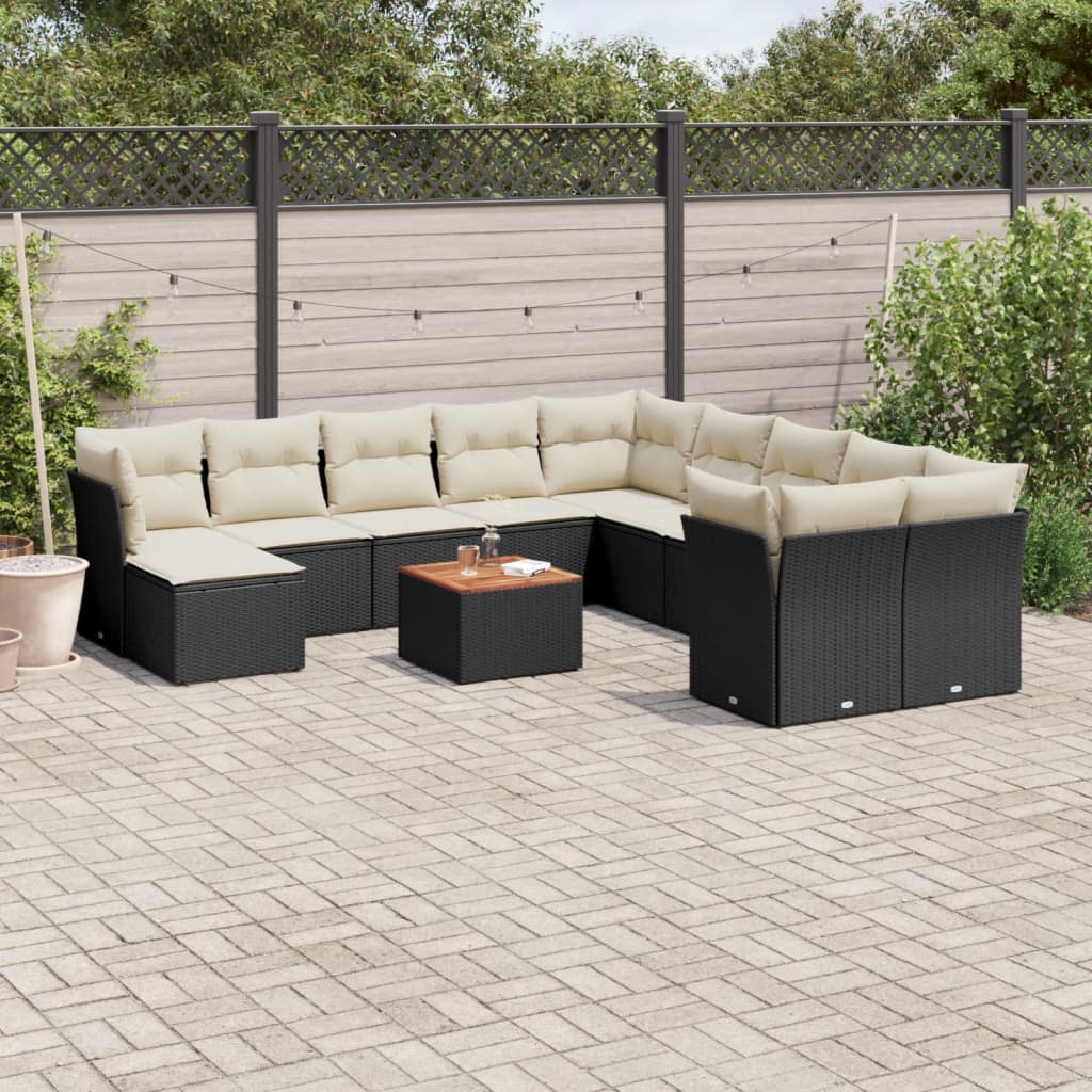 JUNG Vida 12-tlg. Garten-Sofagarnitur mit Kissen Schwarz Poly Rattan
