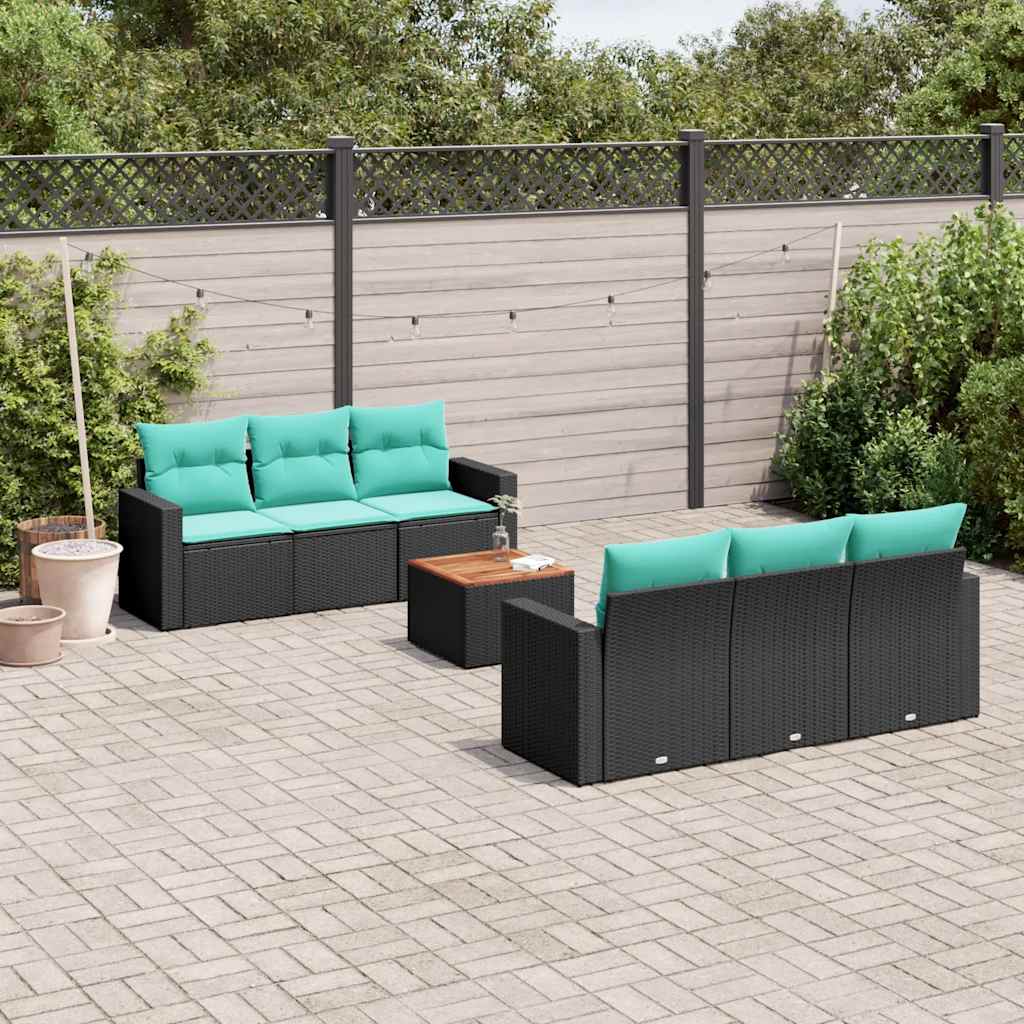 JUNG Vida 7-tlg. Garten-Sofagarnitur mit Kissen Schwarz Poly Rattan
