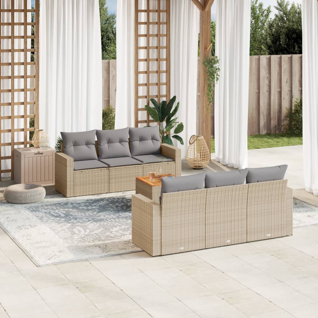 JUNG Vida 7-tlg. Garten-Sofagarnitur mit Kissen Beige Poly Rattan