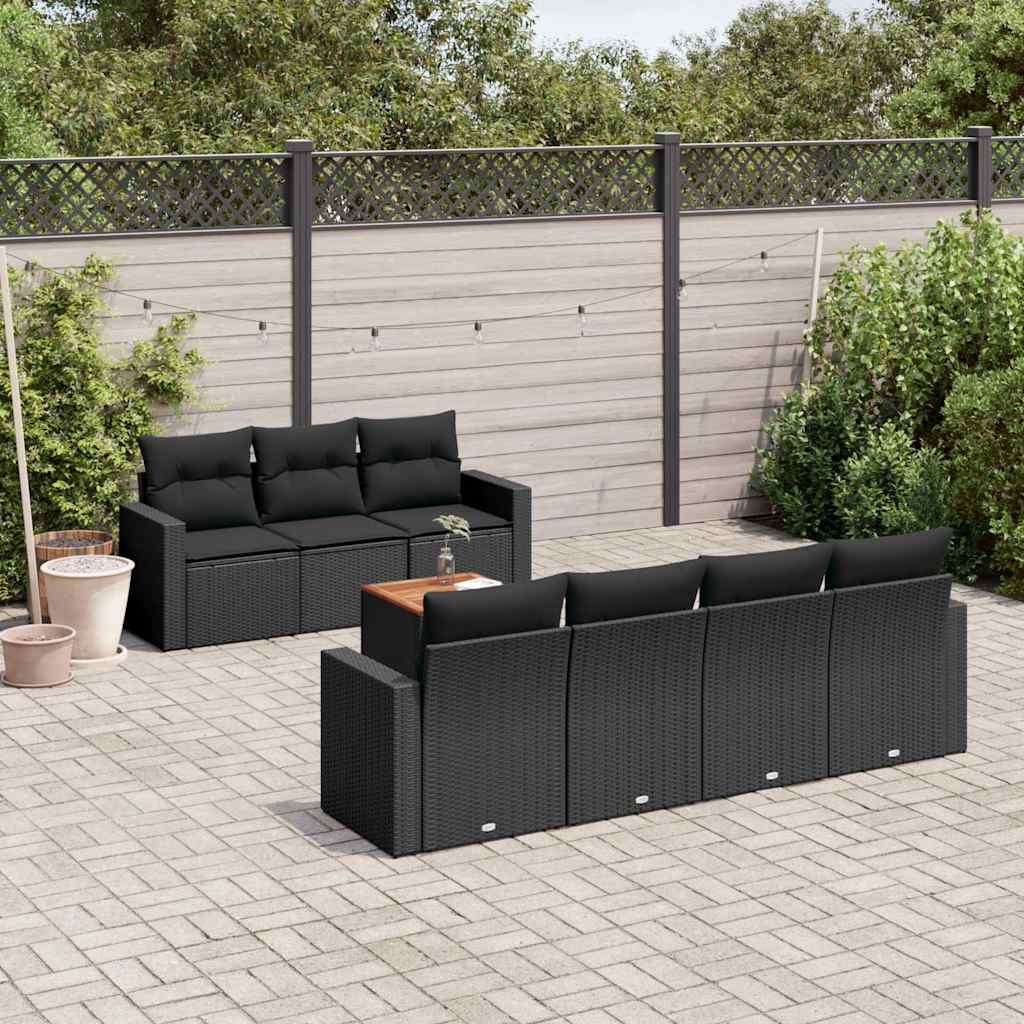 JUNG Vida 8-tlg. Garten-Sofagarnitur mit Kissen Schwarz Poly Rattan