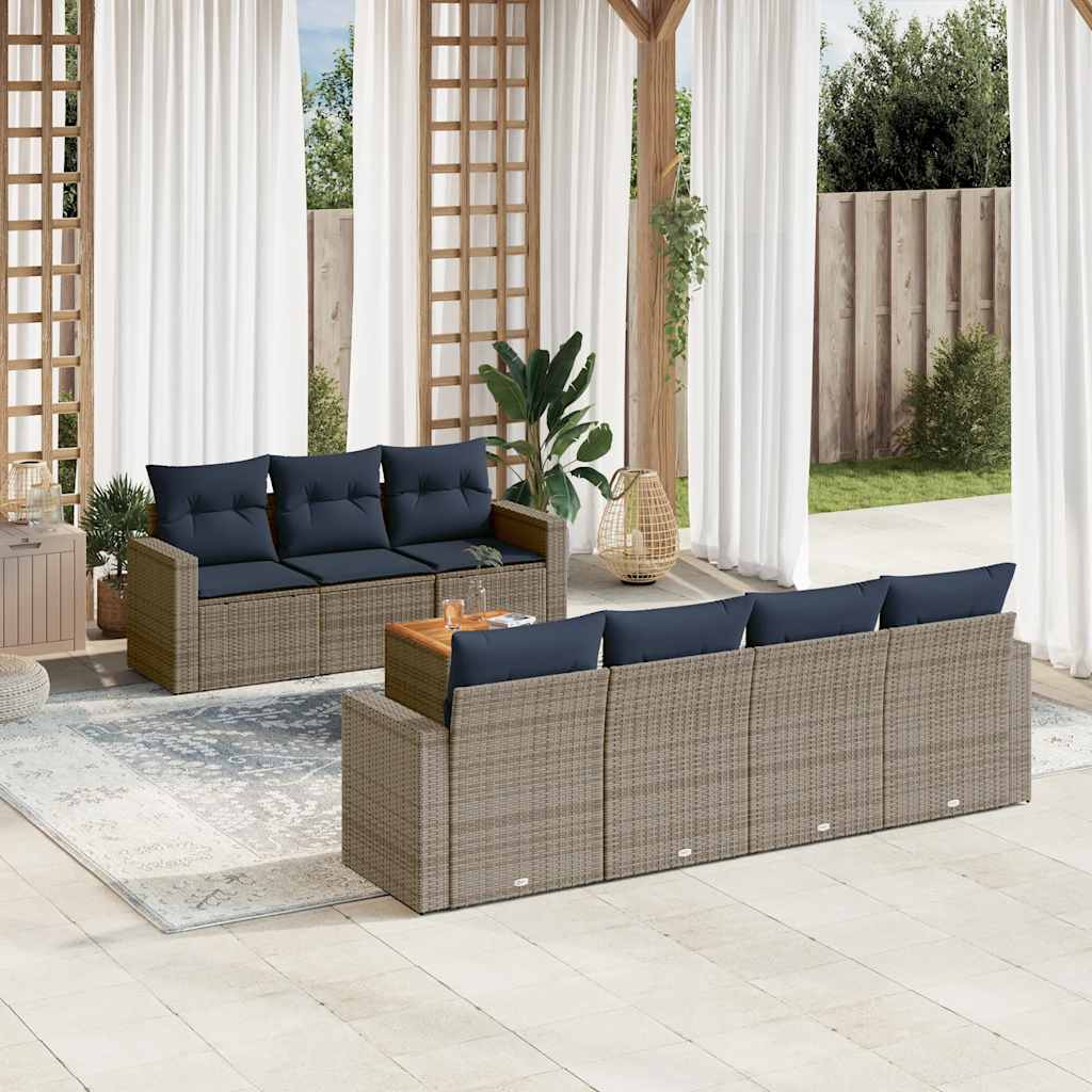 JUNG Vida 8-tlg. Garten-Sofagarnitur mit Kissen Grau Poly Rattan