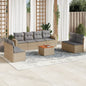JUNG Vida 9-tlg. Garten-Sofagarnitur mit Kissen Beige Poly Rattan