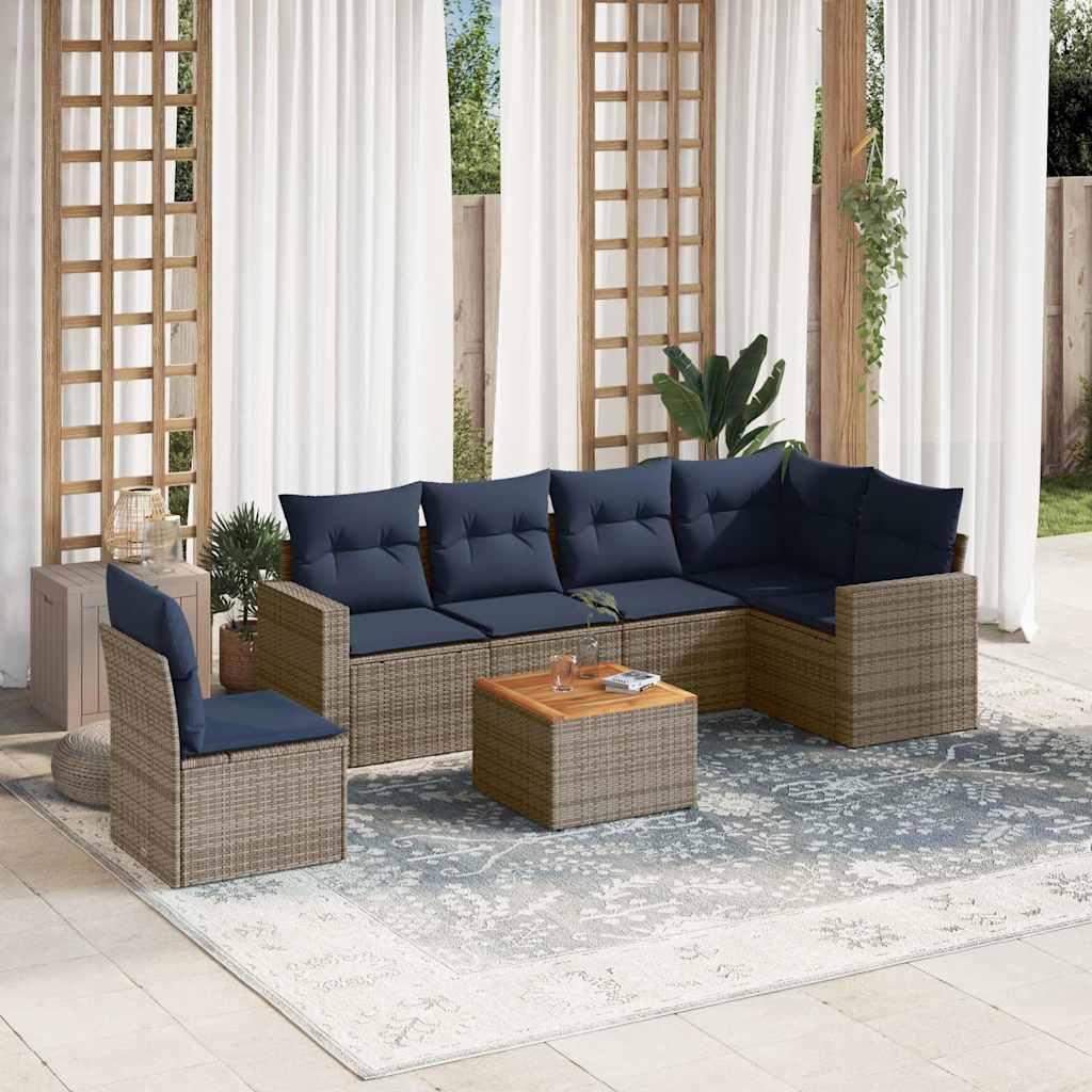 JUNG Vida 7-tlg. Garten-Sofagarnitur mit Kissen Grau Poly Rattan