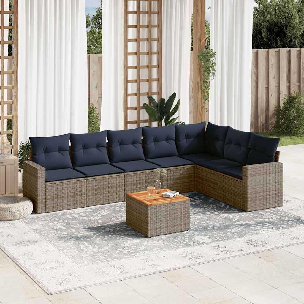 JUNG Vida 8-tlg. Garten-Sofagarnitur mit Kissen Grau Poly Rattan