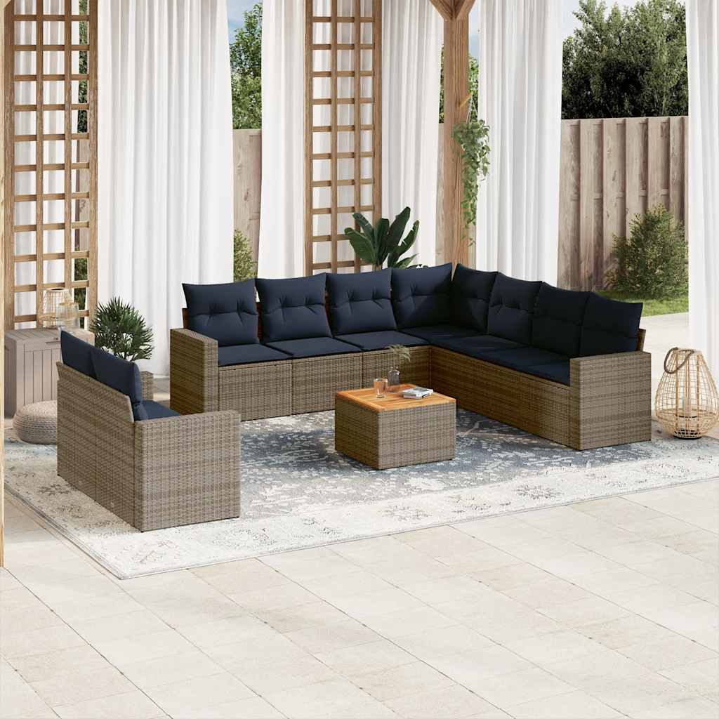 JUNG Vida 10-tlg. Garten-Sofagarnitur mit Kissen Grau Poly Rattan