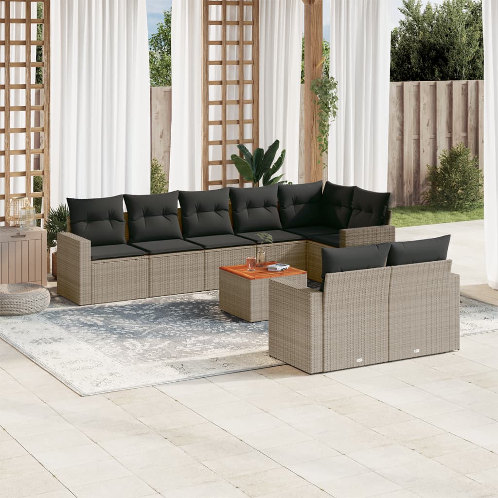 JUNG Vida 9-tlg. Garten-Sofagarnitur mit Kissen Grau Poly Rattan