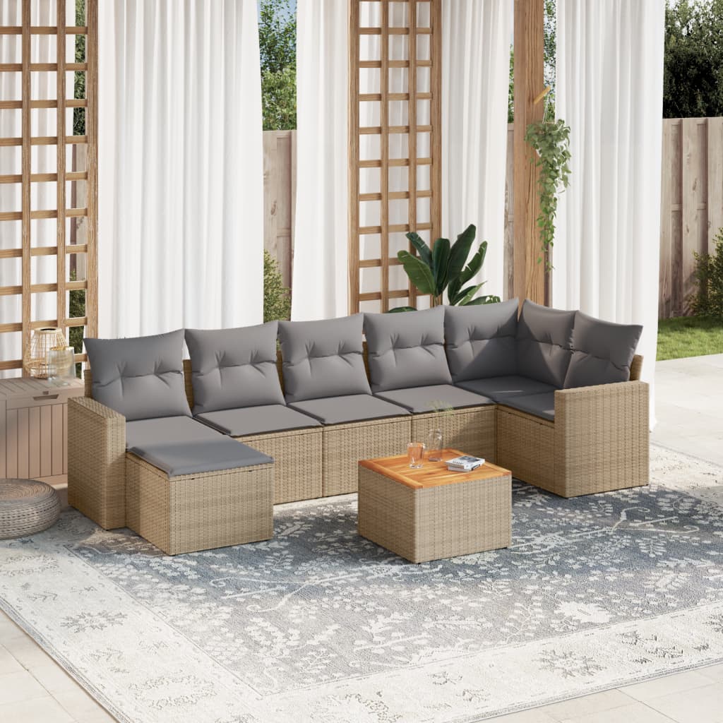 JUNG Vida 8-tlg. Garten-Sofagarnitur mit Kissen Beige Poly Rattan