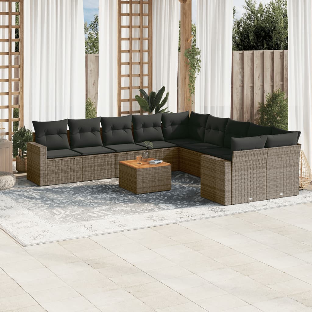 JUNG Vida 11-tlg. Garten-Sofagarnitur mit Kissen Grau Poly Rattan