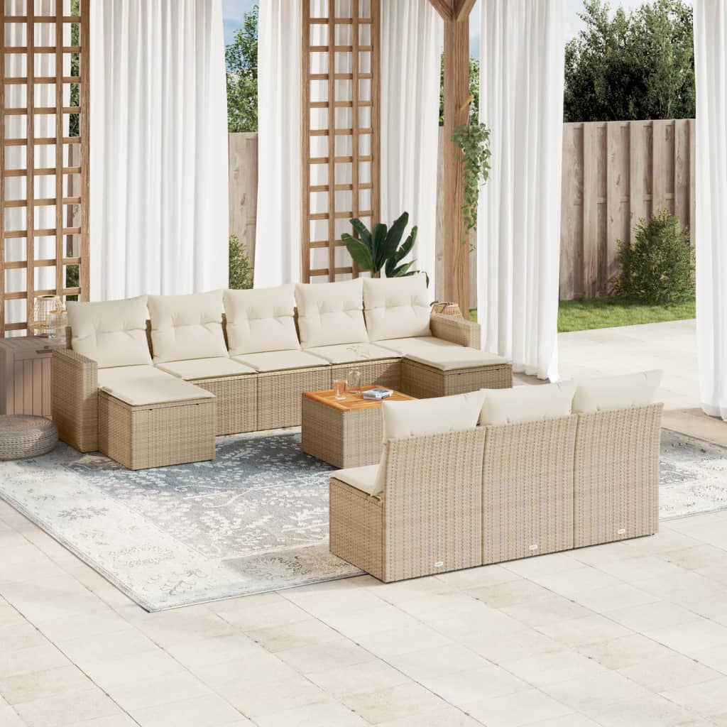 JUNG Vida 11-tlg. Garten-Sofagarnitur mit Kissen Beige Poly Rattan